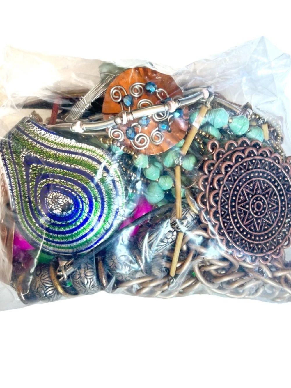 Jewelry Lot Bag Necklaces Pendants Earrings Bracelets Brooch Beaded Boho Vintage